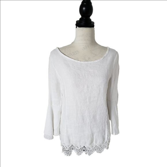 🇮🇪Linen Lungo L'arno  white linen Blouse bell sleeves Size small 🇮🇪 - Picture 1 of 11